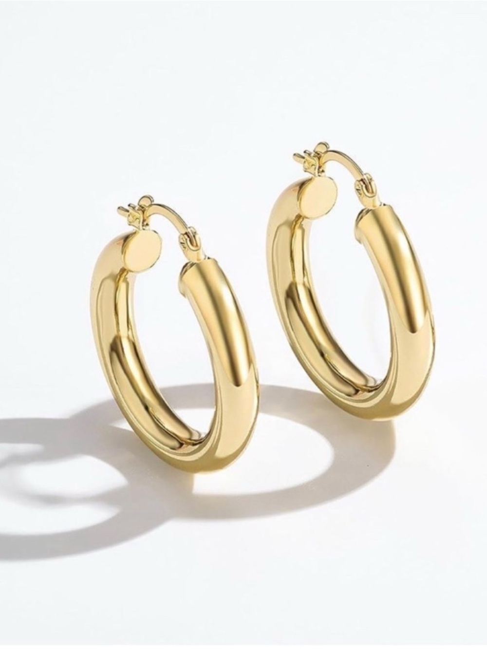 14k Gold Plated Chunky Minimalist Hoop Earrings - Picture 2 of 5